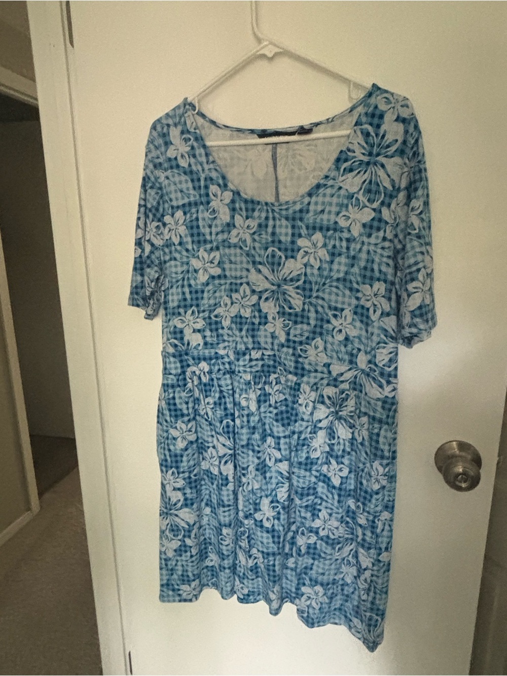 Lands' End Blue Floral Scoop-Neck Midi Dress